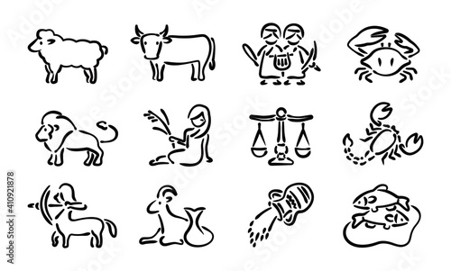 Zodiac Signs Vector Illustration Set (Hand-drawn line version)