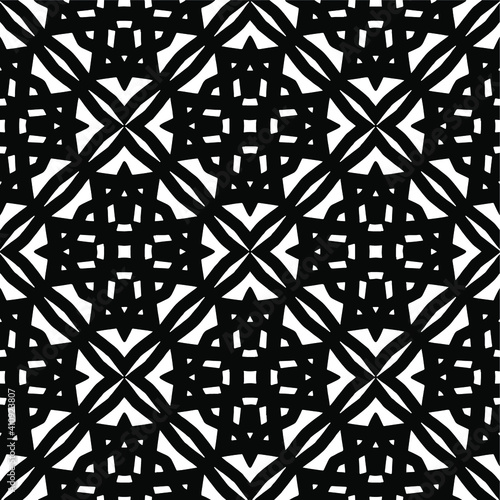 Geometric vector pattern with triangular elements. Seamless abstract ornament for wallpapers and backgrounds. Black and white colors.