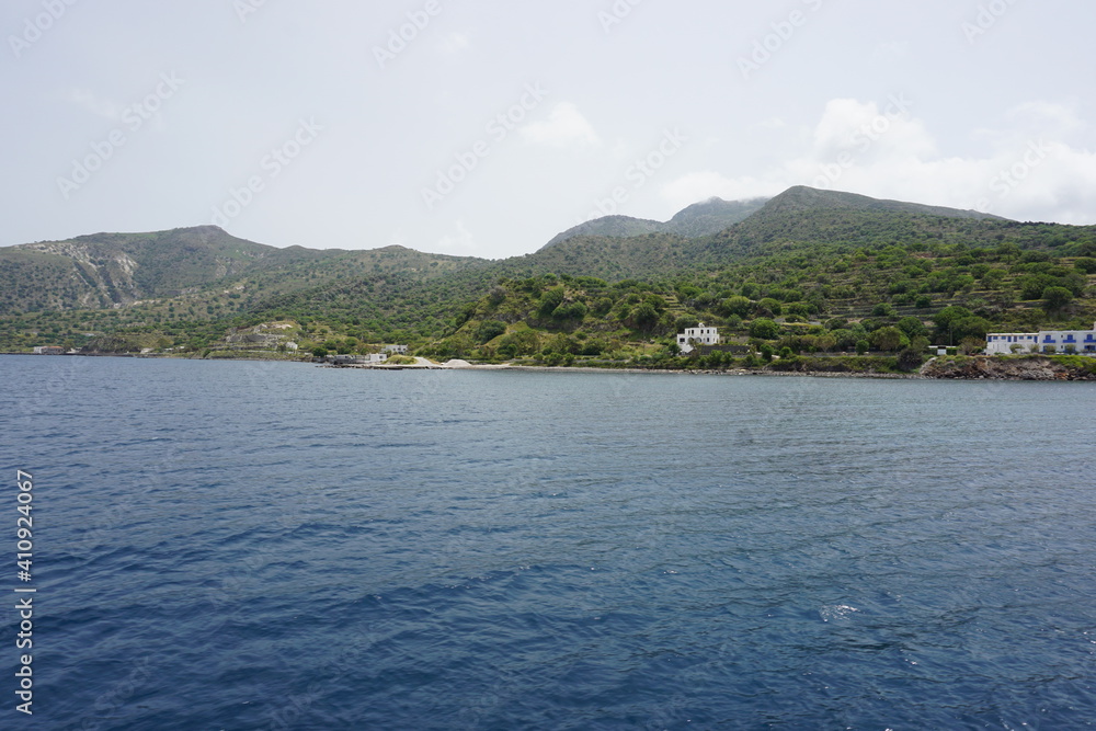the view from the ferry close to the port of Mandraki, Nisyros Island, Greece, May