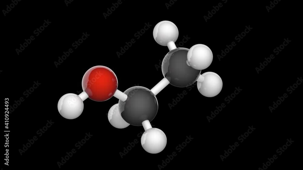 Structural chemical formula and molecular structure of Ethanol