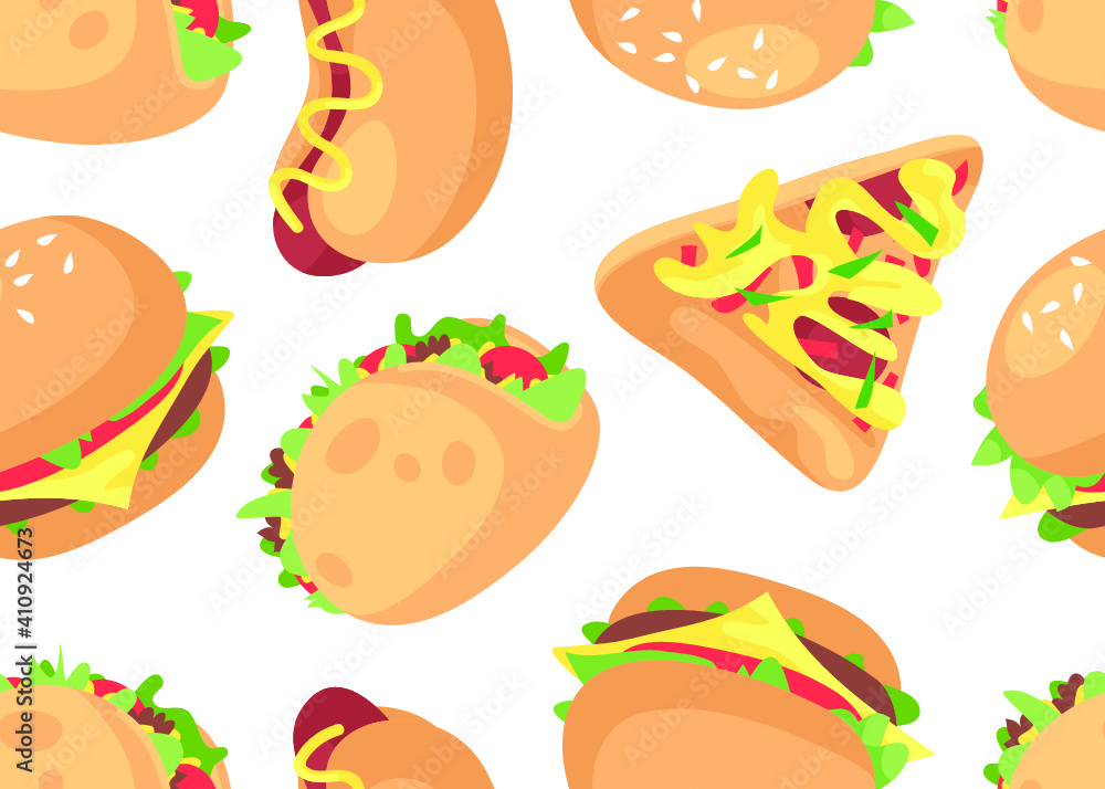 Hand Drawn Cartoon Illustration. Fast Food Vector Drawing. Tasty Image Meal. Flat Style Collection Hand Drawn Cartoon Illustration. Fast Food Vector Drawing. Tasty Image Meal. Flat Style Collection