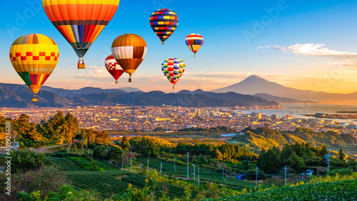 Landscape of Fuji Mountain with colorful hot air balloon 1