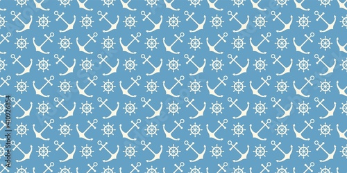 Nautical seamless pattern with ship wheels and anchors
