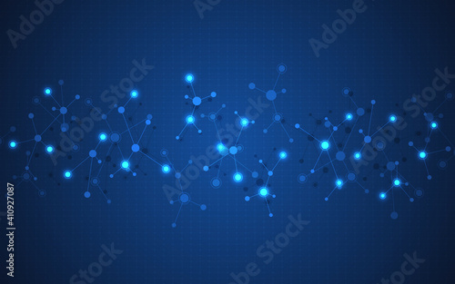 Abstract technology background with molecular structures, genetic engineering, molecules DNA, neural network, scientific research