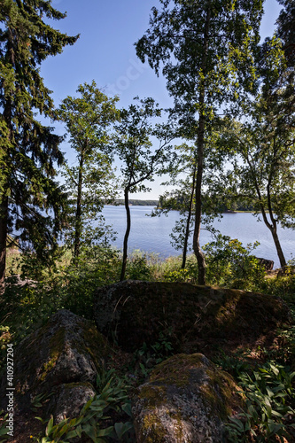 lake in Monrepos Park in Karelia 