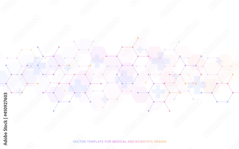 Healthcare medical background with hexagons pattern and crosses. Vector illustration for health care and medicine design, pharmaceutical manufacturing, and industry. Healthcare medical background with hexagons pattern and crosses. Vector illustration for health care and medicine design, pharmaceutical manufacturing, and industry.