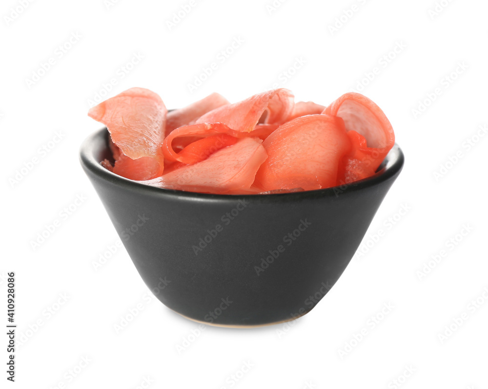 Pickled ginger in bowl isolated on white Pickled ginger in bowl isolated on white