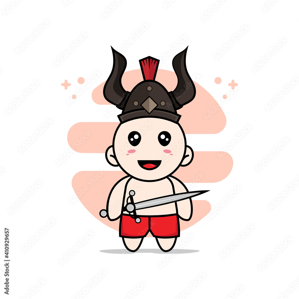Cute kids character wearing gladiator costume. Cute kids character wearing gladiator costume.