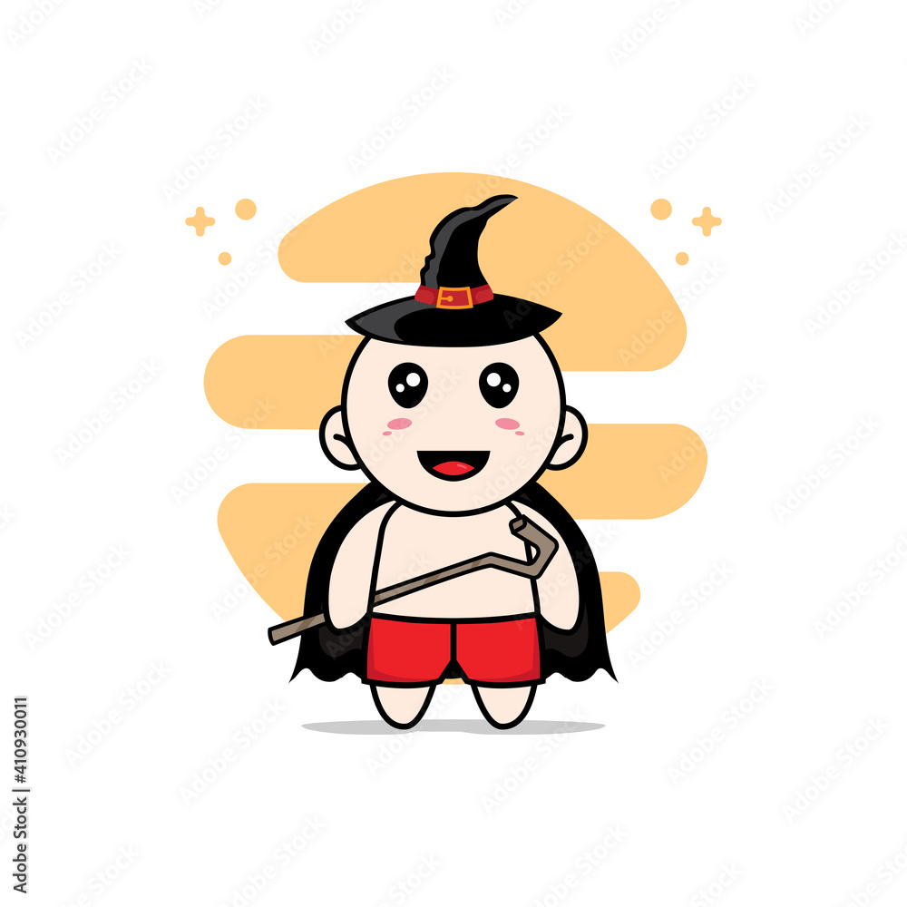 Cute kids character wearing witch costume.