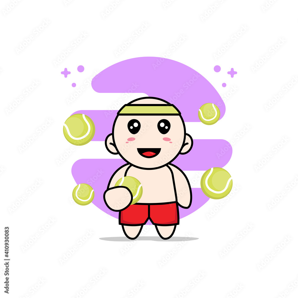 Cute kids character holding a tennis ball. Cute kids character holding a tennis ball.