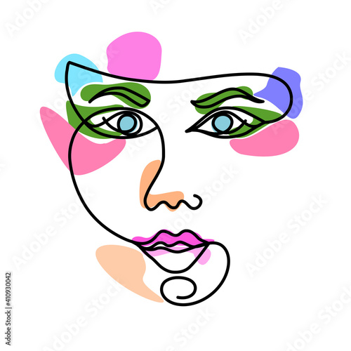 Line art, drawing of face , fashion concept, woman beauty minimalist, vector illustration for t-shirt, slogan design print graphics style.