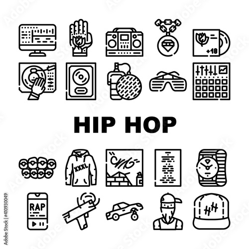 Hip Hop And Rap Music Collection Icons Set Vector