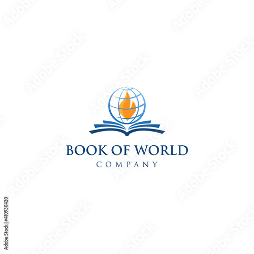 Book of world logo design. flame book vector. church symbol. christian non profit organization sign. Education logo template idea