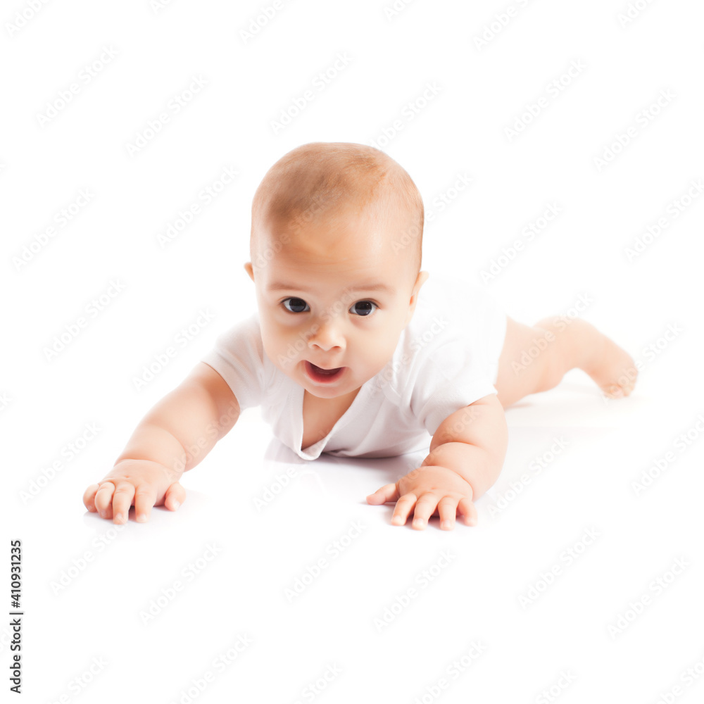 Bright picture of crawling baby boy isolated Bright picture of crawling baby boy isolated