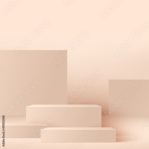 Abstract background with pink geometric 3d podiums. Vector illustration