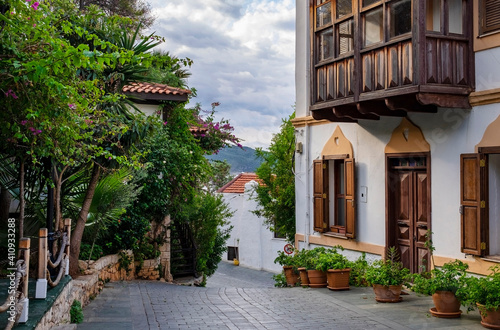 Cozy street and beautiful architecture in Kas Town  Turkey.