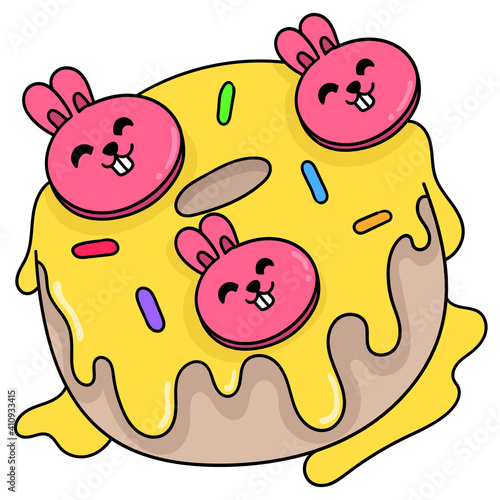 sweet donut snack food with delicious cream and toppings, doodle icon image kawaii