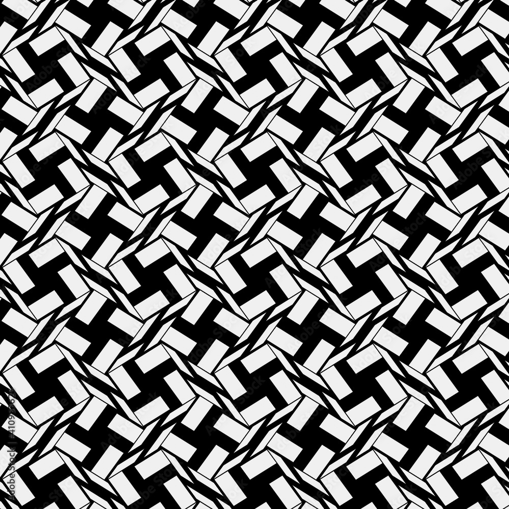 Raster geometric ornament. Black and white pattern with star shapes, squares, diamonds, grid, floral silhouettes. Simple monochrome ornamental background. Repeat design for decor, print Raster geometric ornament. Black and white pattern with star shapes, squares, diamonds, grid, floral silhouettes. Simple monochrome ornamental background. Repeat design for decor, print