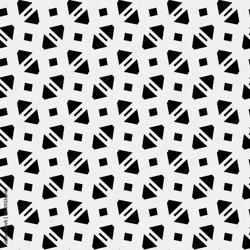 Raster geometric ornament. Black and white pattern with star shapes, squares, diamonds, grid, floral silhouettes. Simple monochrome ornamental background. Repeat design for decor, print Raster geometric ornament. Black and white pattern with star shapes, squares, diamonds, grid, floral silhouettes. Simple monochrome ornamental background. Repeat design for decor, print