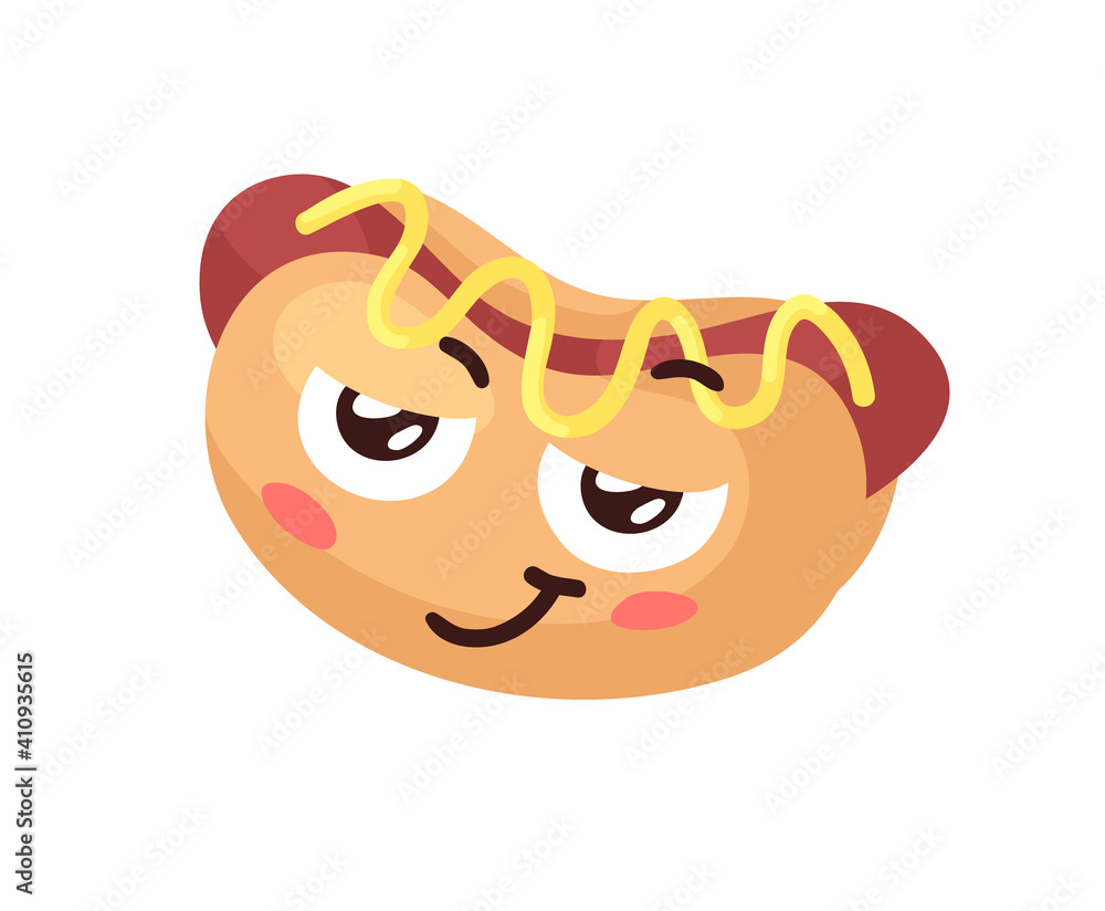 Hand Drawn Cartoon Illustration Hot Dog Emoji. Fast Food Vector Drawing Emoticon. Tasty Image Meal. Flat Style Collection American Cuisine Hand Drawn Cartoon Illustration Hot Dog Emoji. Fast Food Vector Drawing Emoticon. Tasty Image Meal. Flat Style Collection American Cuisine