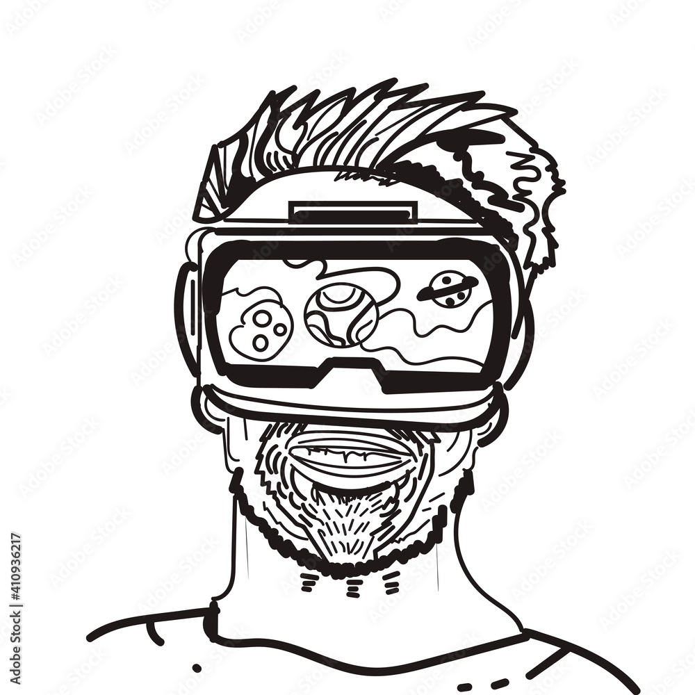 Thin line icon with flat design element of virtual reality headset ...