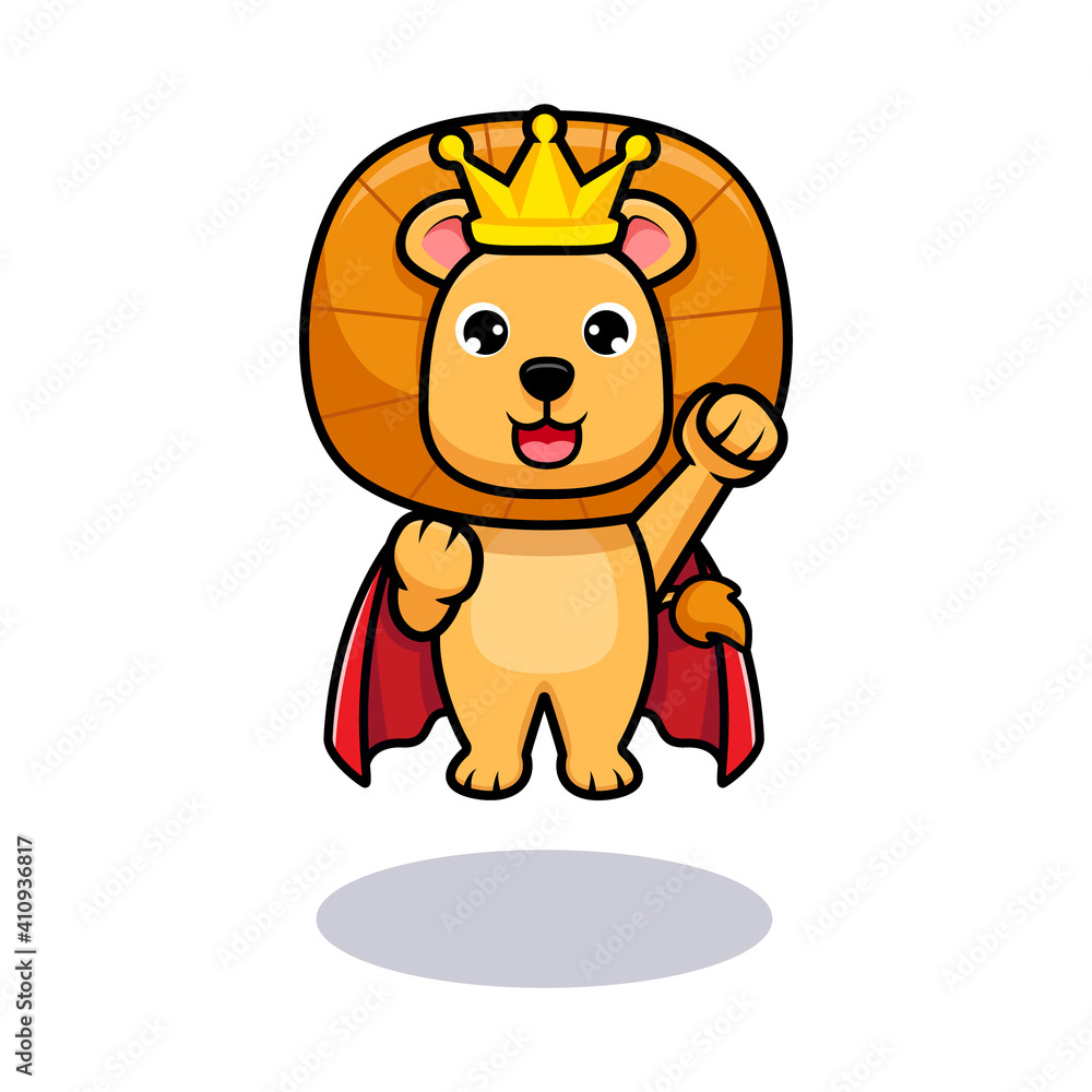 Cute lion king flying like superhero design icon illustration Cute lion king flying like superhero design icon illustration