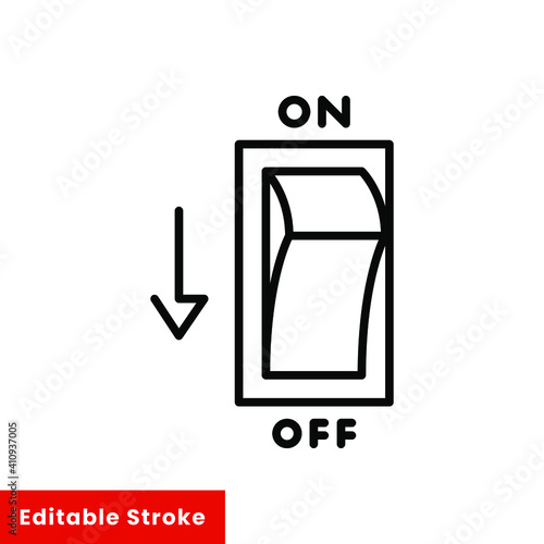 Light off, electric switch line icon. Power turn off button outline style sign for web and app. Toggle switch off position vector illustration on white background isolated. Editable stroke EPS 10