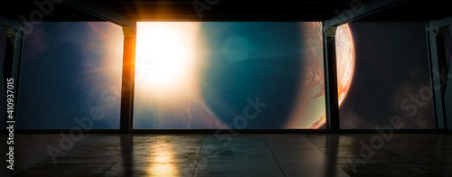 Space Station - view on a Planet out of a Space Station in orbit - 3D Rendering