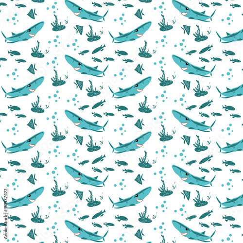 Pattern with sea fish and shark