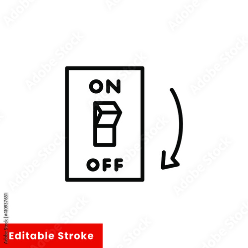 Light off, electric switch line icon. Power turn off button outline style sign for web and app. Toggle switch off position vector illustration on white background isolated. Editable stroke EPS 10