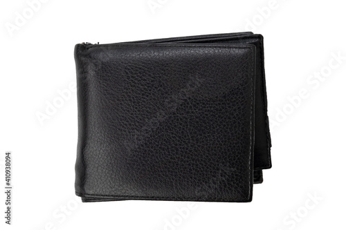 Old Black leather wallet isolated on white background with clipping path.Top view