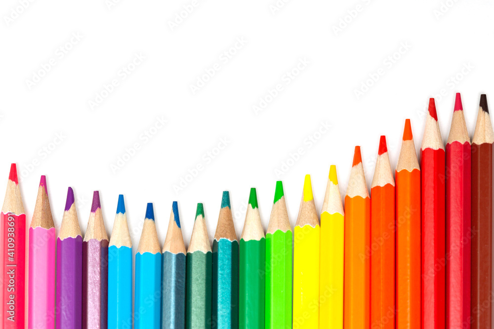 Color pencils isolated on white background, Close up, copy space Color pencils isolated on white background, Close up, copy space