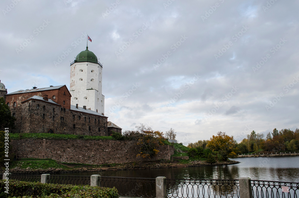 The medieval Vyborg castle with Olav tower in Leningrad region Russia