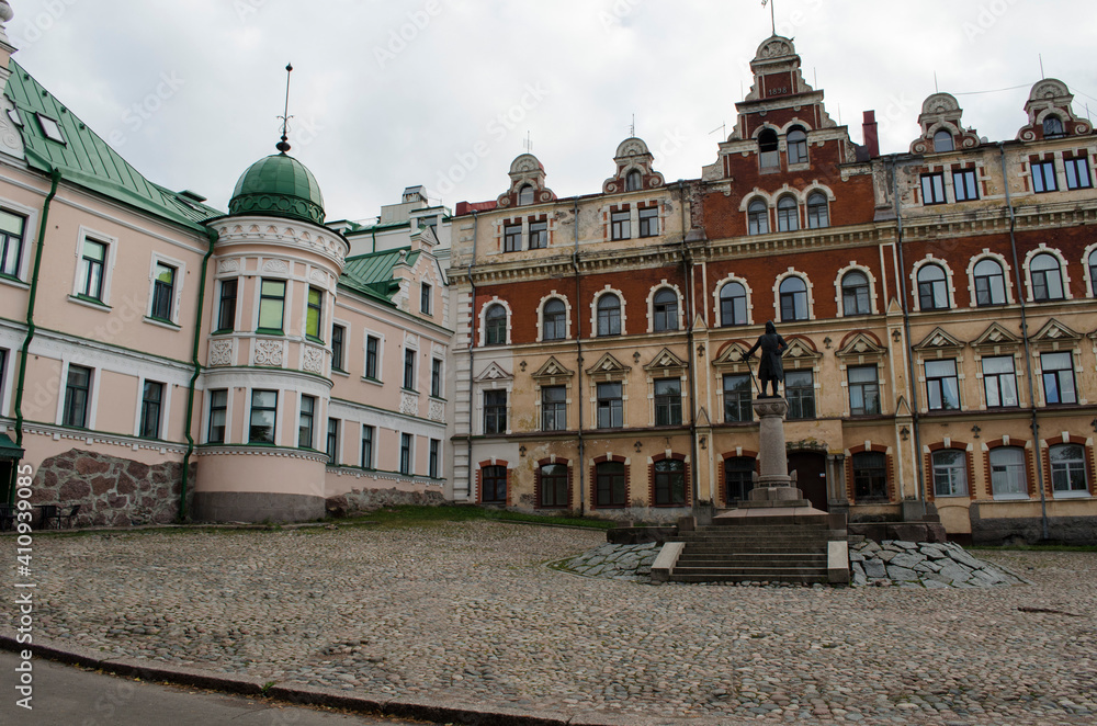 View of the old Town Hall Square in Vyborg Leningrad region Russia