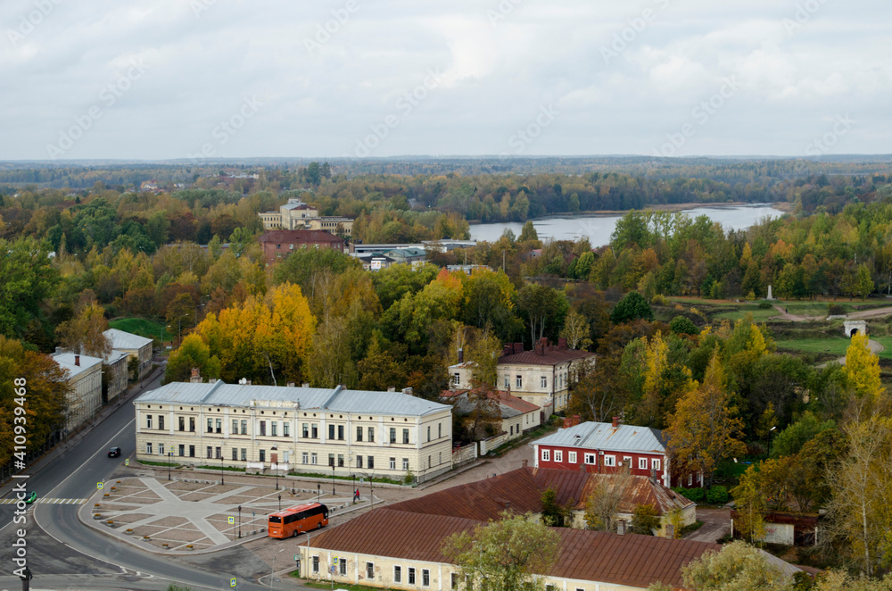 View of Vyborg from  Olav tower in Leningrad region Russia autumn background