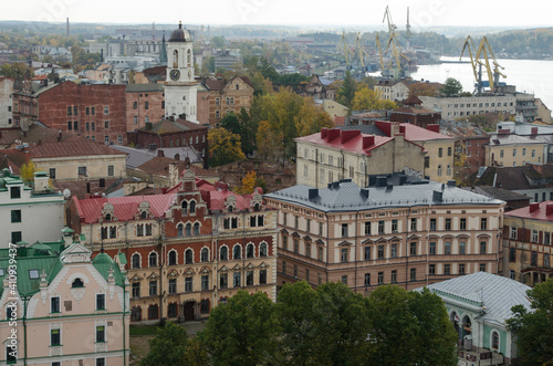 View of Vyborg from  Olav tower in Leningrad region Russia autumn background photo