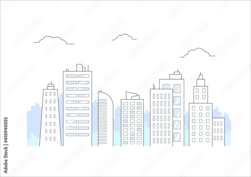 flat illustration of city building vector, urban skyscraper design concept