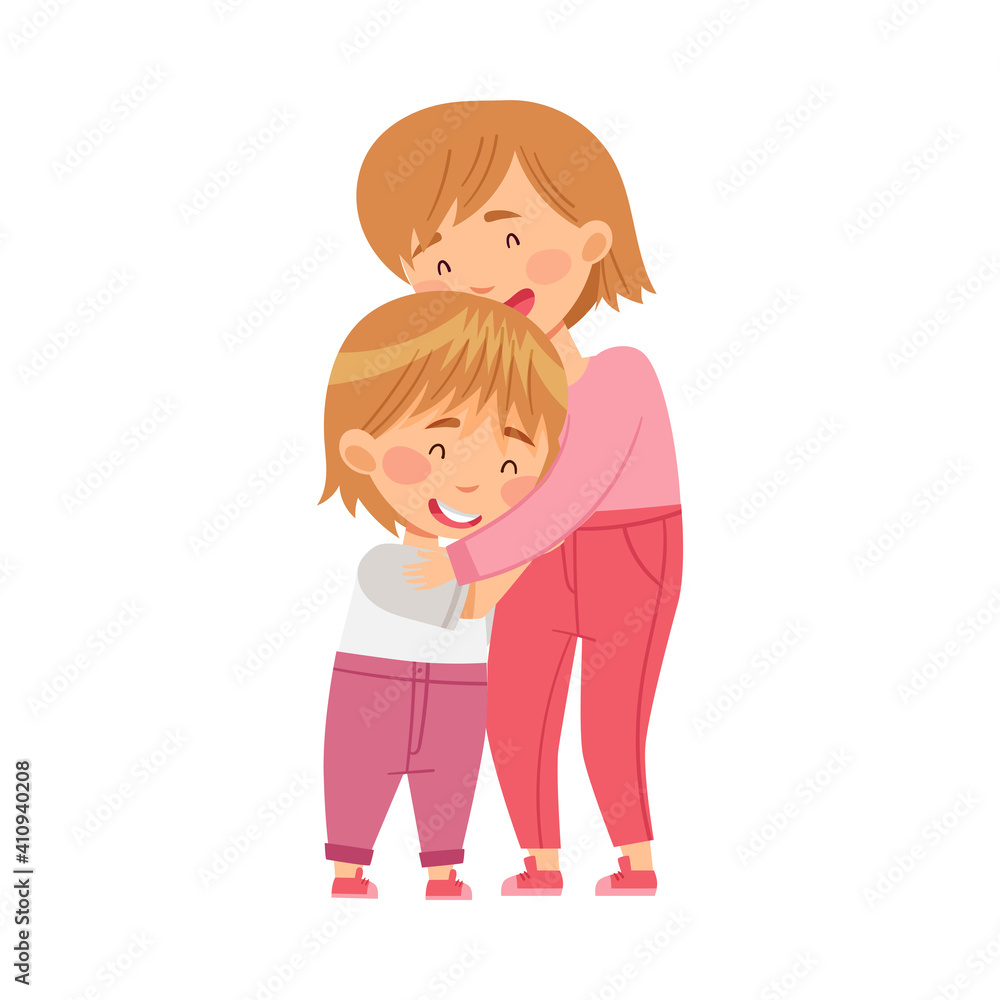 Young Woman Embracing Her Little Daughter Vector Illustration Young Woman Embracing Her Little Daughter Vector Illustration
