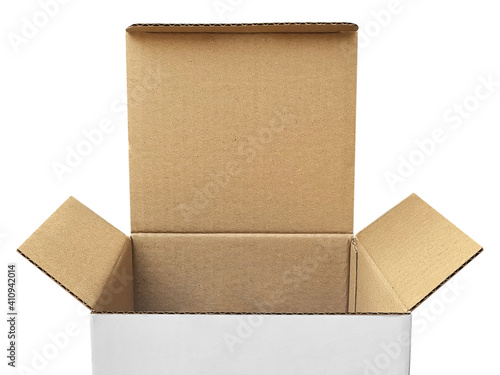 Open Empty Cardboard Box Isolated on White Background. © Retouch man