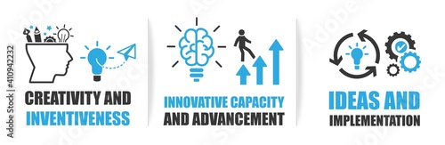 Vector icon set of creativity, innovation and inventiveness