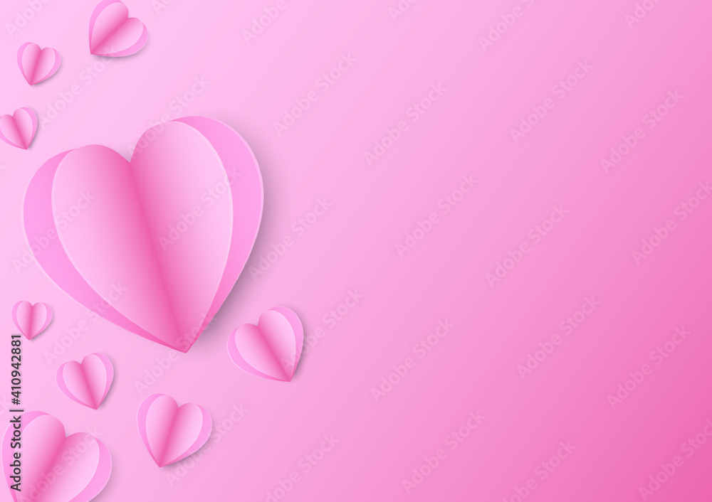 Pink heart paper Valentine card.