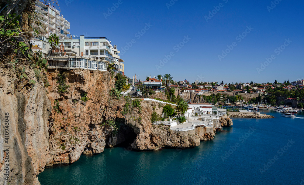 incredibly beautiful view of Antalya on yachts and the coast