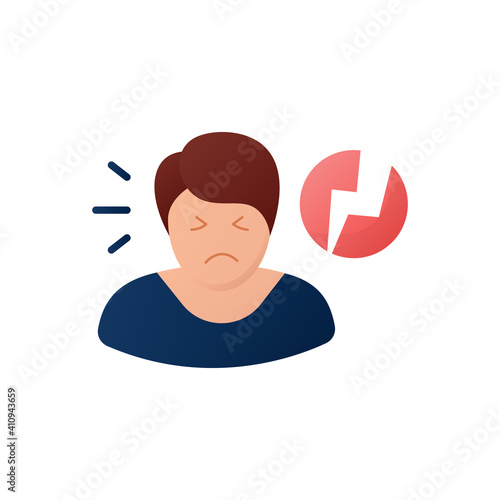 Irritability flat icon. Sleep disorder, stress symptom. Healthy sleeping concept. Sleep problems treatment. Behaviour. Health care. Color isolated vector illustration 