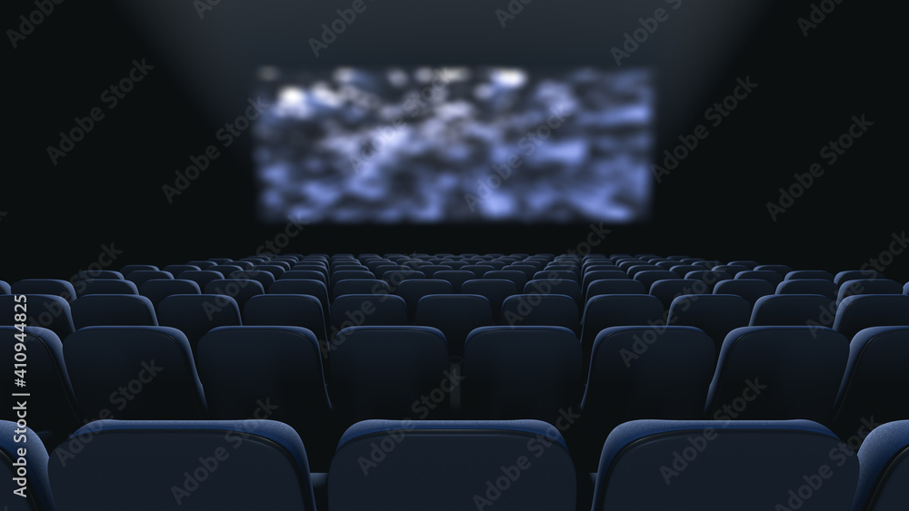 Cinema room during the film show. No people. View from the back row. Cinema room during the film show. No people. View from the back row.