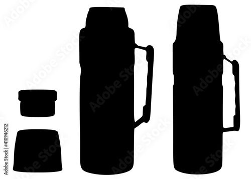 Thermos with handle and thermos disassembled in a set.