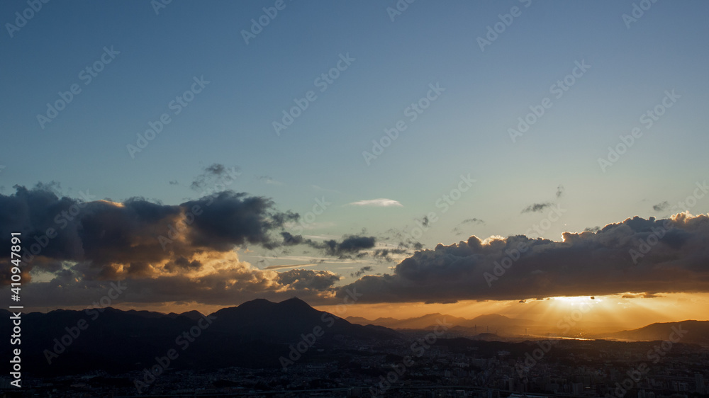 北九州小文字山山頂から眺める夕焼け空