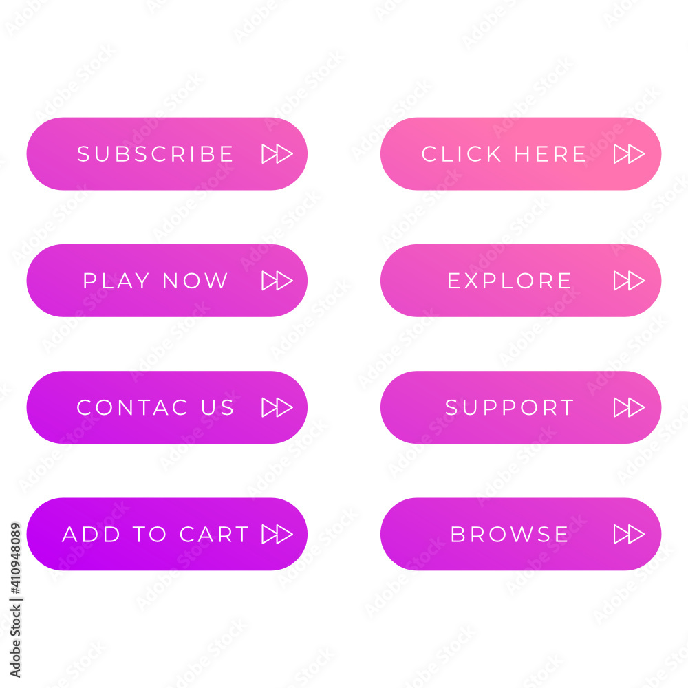 Pack of modern style buttons for mobile app, website design, banners or social media posts Pack of modern style buttons for mobile app, website design, banners or social media posts