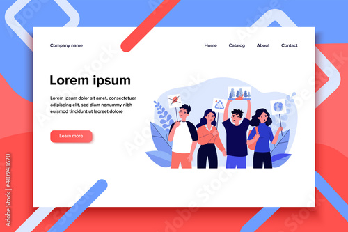 People standing at ecology protest. Banner, earth, pollution flat vector illustration. Nature and environment concept for banner, website design or landing web page
