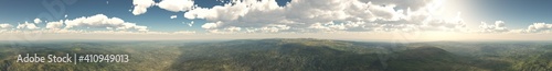 hills and sky, Panorama of the landscape of hills under a blue sky with clouds, banner, 3D rendering