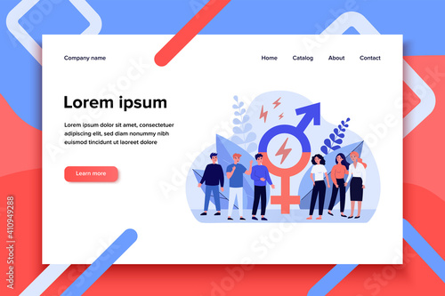 Men and women quarrelling between each other. Gender, inequality. Flat vector illustration. Social problem concept can be used for presentations, banner, website design, landing web page